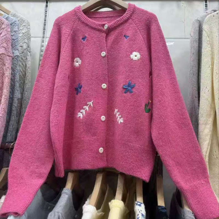 Damen Strickjacke mit floralen Stickereien Drune
