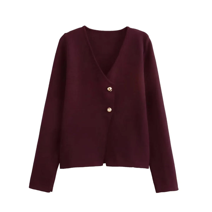 Damen angenehm weicher Strickpullover mit elegantem V-Ausschnitt und maritimen Knopfdetails Drune