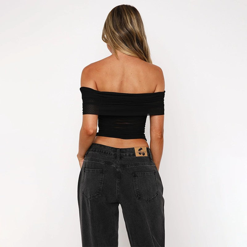 Damen schulterfreies Oberteil mit Wickeldesign und Rüschendetails Drune