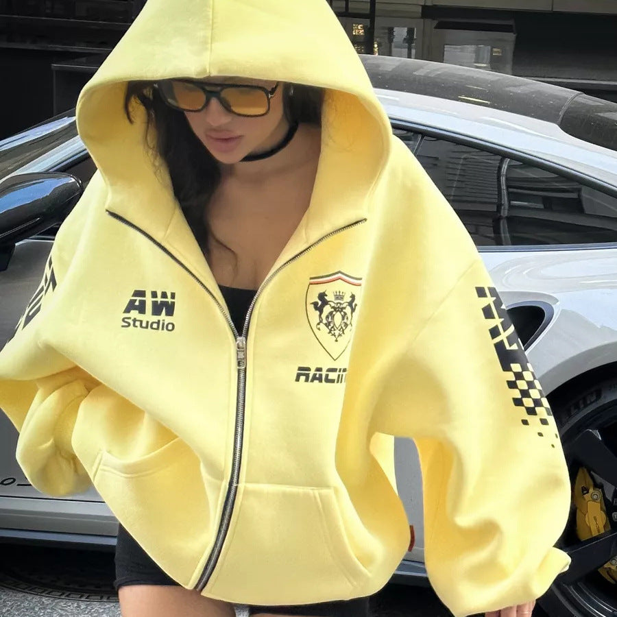 Damen oversized Kapuzenjacke mit grafischem Racing-Design Drune