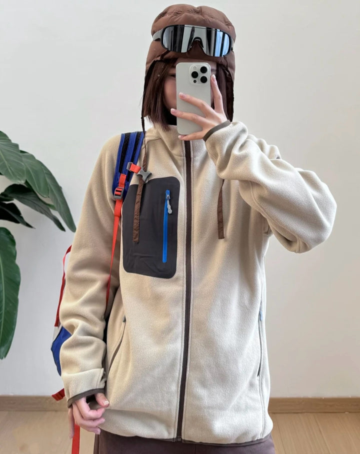Damen Fleecejacke mit funktionalen Taschen und hohem Kragen Drune