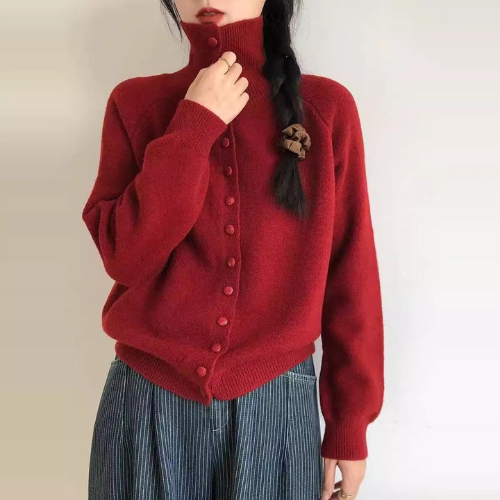 Damen Strickjacke mit hoch geschlossenem Kragen und dekorativen Knöpfen Drune