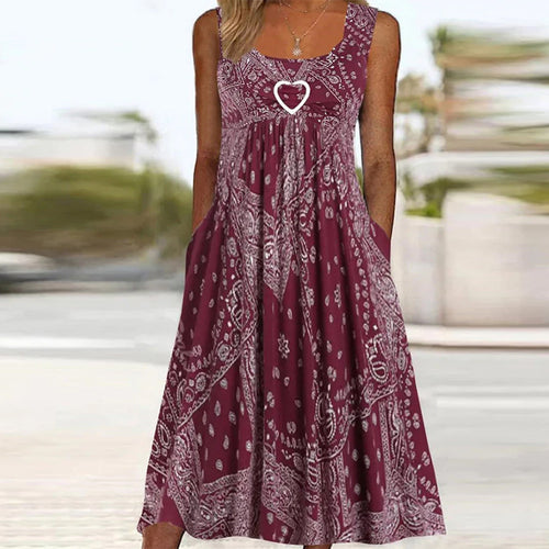 Damen nan luftiges Maxi-Kleid mit Paisley-Bandana-Print, geraffter Empire-Taille und praktischen Seitentaschen Drune