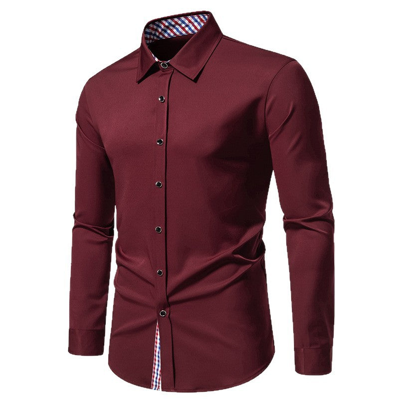 Herren elegantes Langarmhemd mit modernen Karodetails Drune