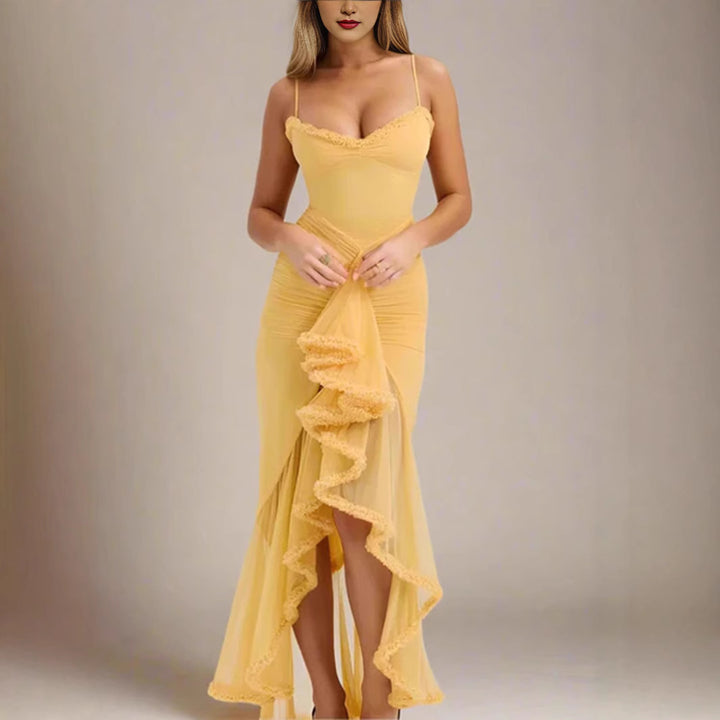 Damen Elegantes Wickelkleid mit Rüschendetails und hohem Schlitz Drune