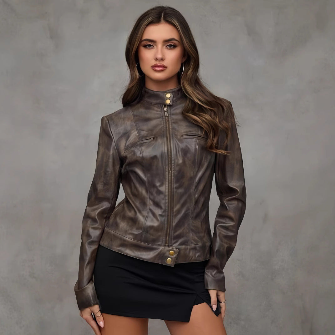 Damen modische Bikerjacke mit figurbetontem Schnitt Drune