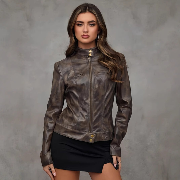 Damen modische Bikerjacke mit figurbetontem Schnitt Drune