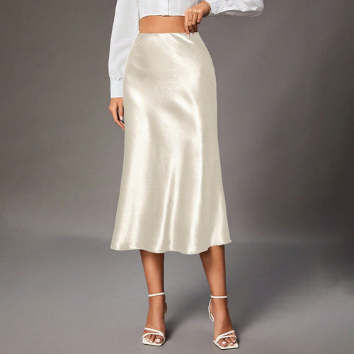 Damen Eleganter A-Linien Satinrock mit fließendem Schnitt Drune