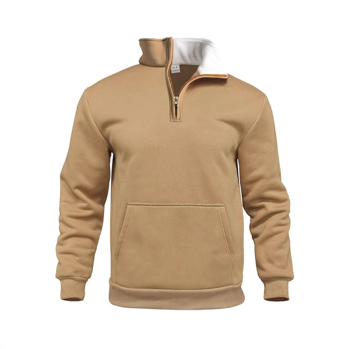 Herren nan Komfort-Halbzip-Sweat mit hohem Fleecekragen, Kängurutasche und formstabilem Rippsaum Drune