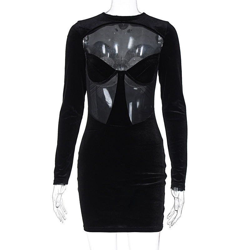Damen Körperbetontes Kleid mit transparenten Einsätzen Drune
