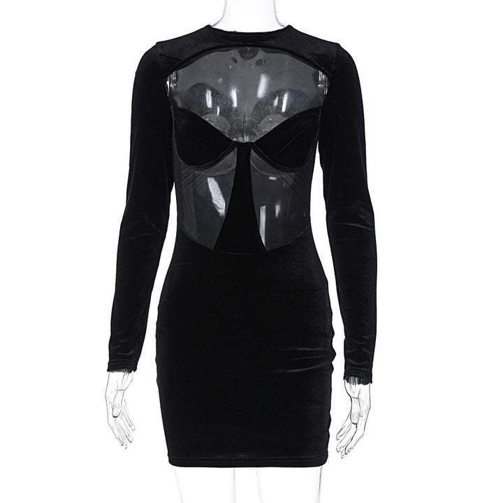 Damen Körperbetontes Kleid mit transparenten Einsätzen Drune