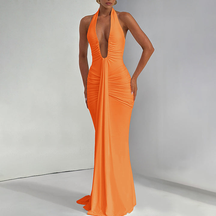 Damen Elegantes Maxikleid mit raffinierten Drapierungen und tiefem V-Ausschnitt Drune