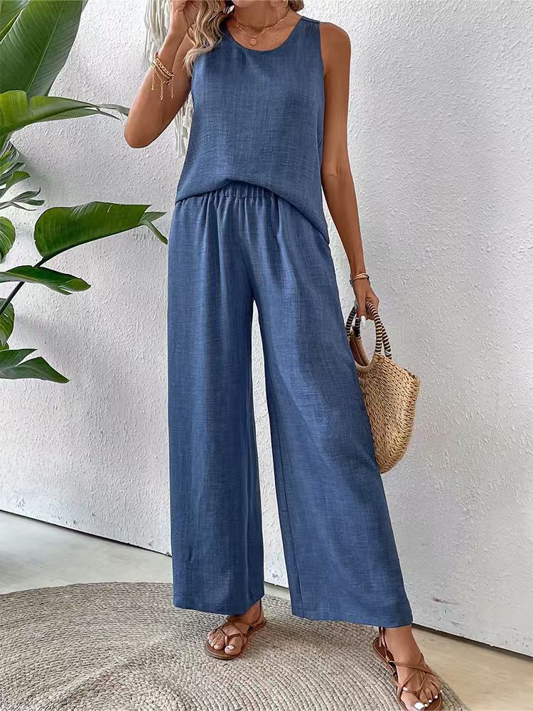 Damen Lässiges und luftiges Zweiteiliges Set mit Oberteil und weitem Hosen Drune
