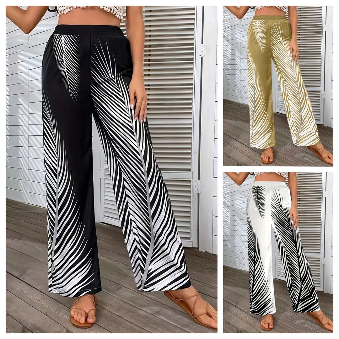 Damen Elegante und luftige Palazzohose mit Palmenmuster Drune