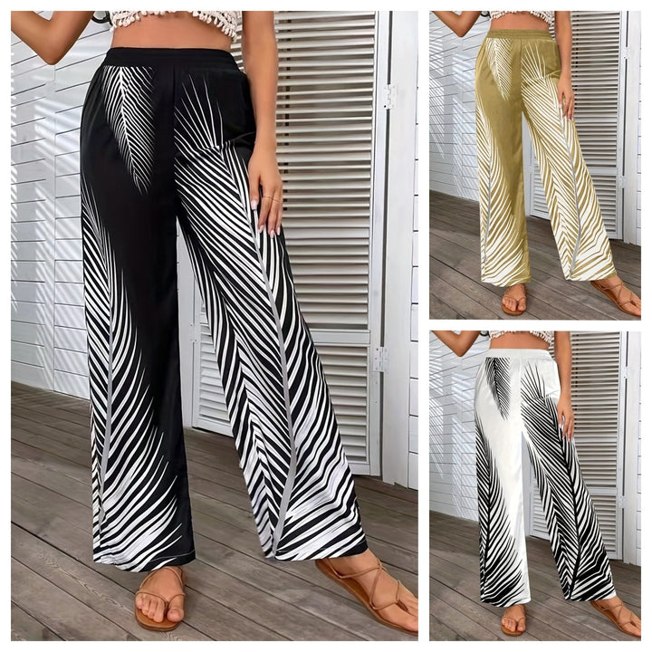 Damen Elegante und luftige Palazzohose mit Palmenmuster Drune