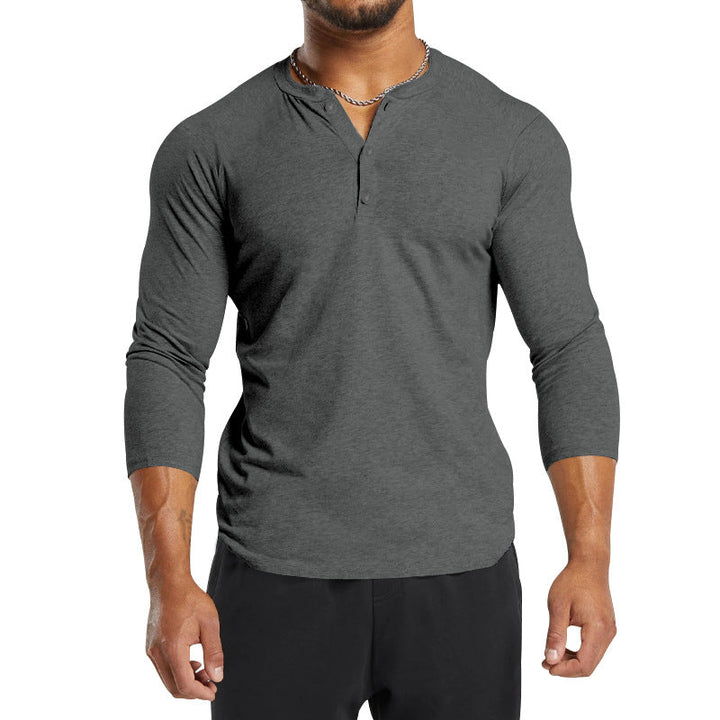 Herren Langarm-Henley-Shirt aus atmungsaktivem Baumwollmix mit Knopfdetails Drune
