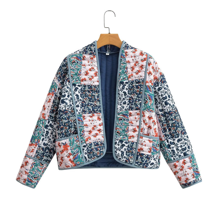 Damen Steppjacke mit floralem Design und stilvollen Kontrastdetails Drune