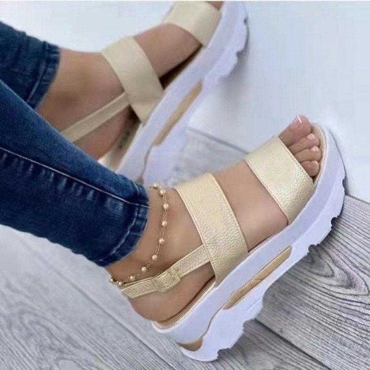 Damen Plateau-Sandalen mit elastischem Riemen und rutschfester Sohle Drune