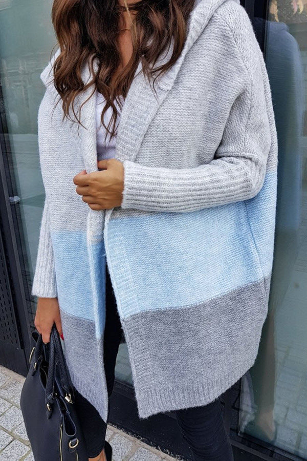 Damen gemütlicher Cardigan mit Kapuze und Farbverlauf Drune