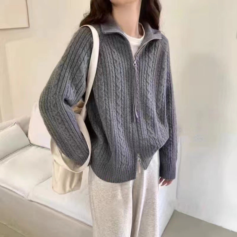 Damen Strickjacke mit hohem Kragen und Zipper Drune