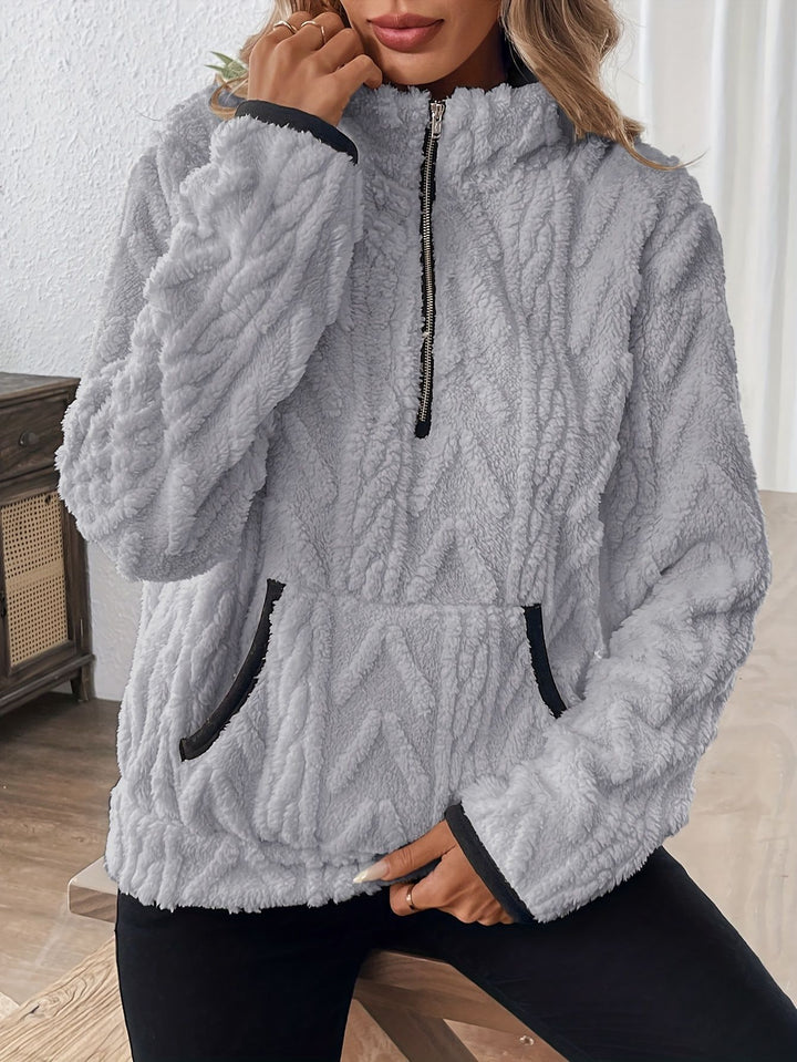 Damen Fleece-Pullover mit halbem Reißverschluss und praktischen Taschen Drune