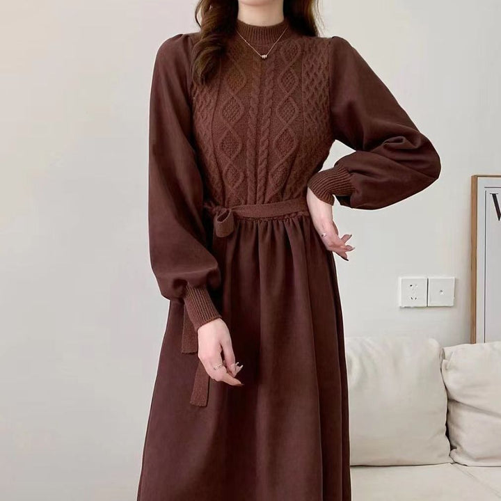 Damen Strickkleid mit voluminösen Ärmeln und strukturierter Oberseite Drune