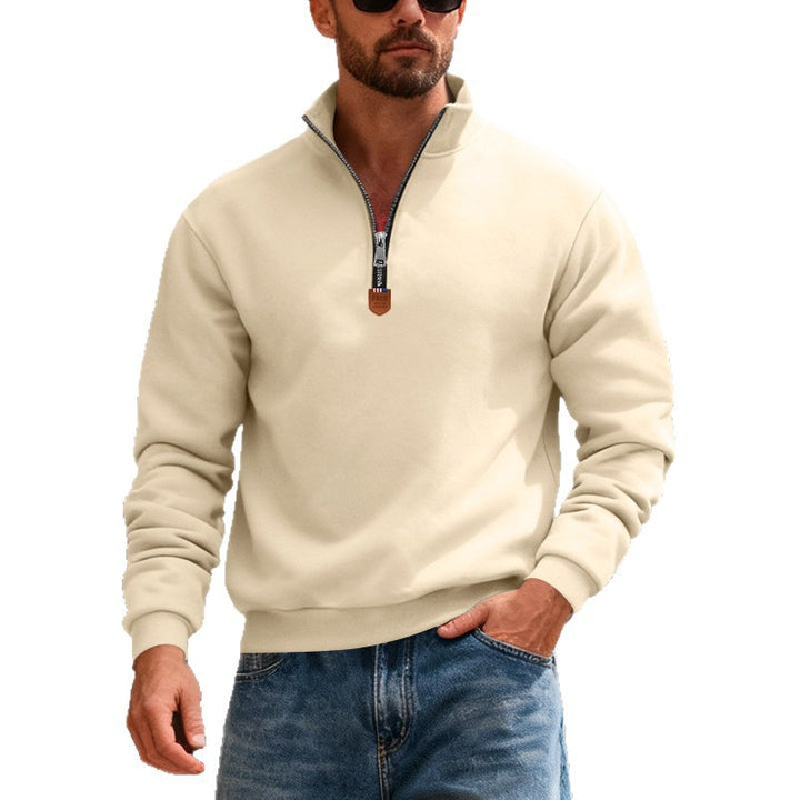 Herren nan Premium-Halbzip-Sweatshirt mit hohem Stehkragen, robustem Reißverschluss und geripptem Saum Drune