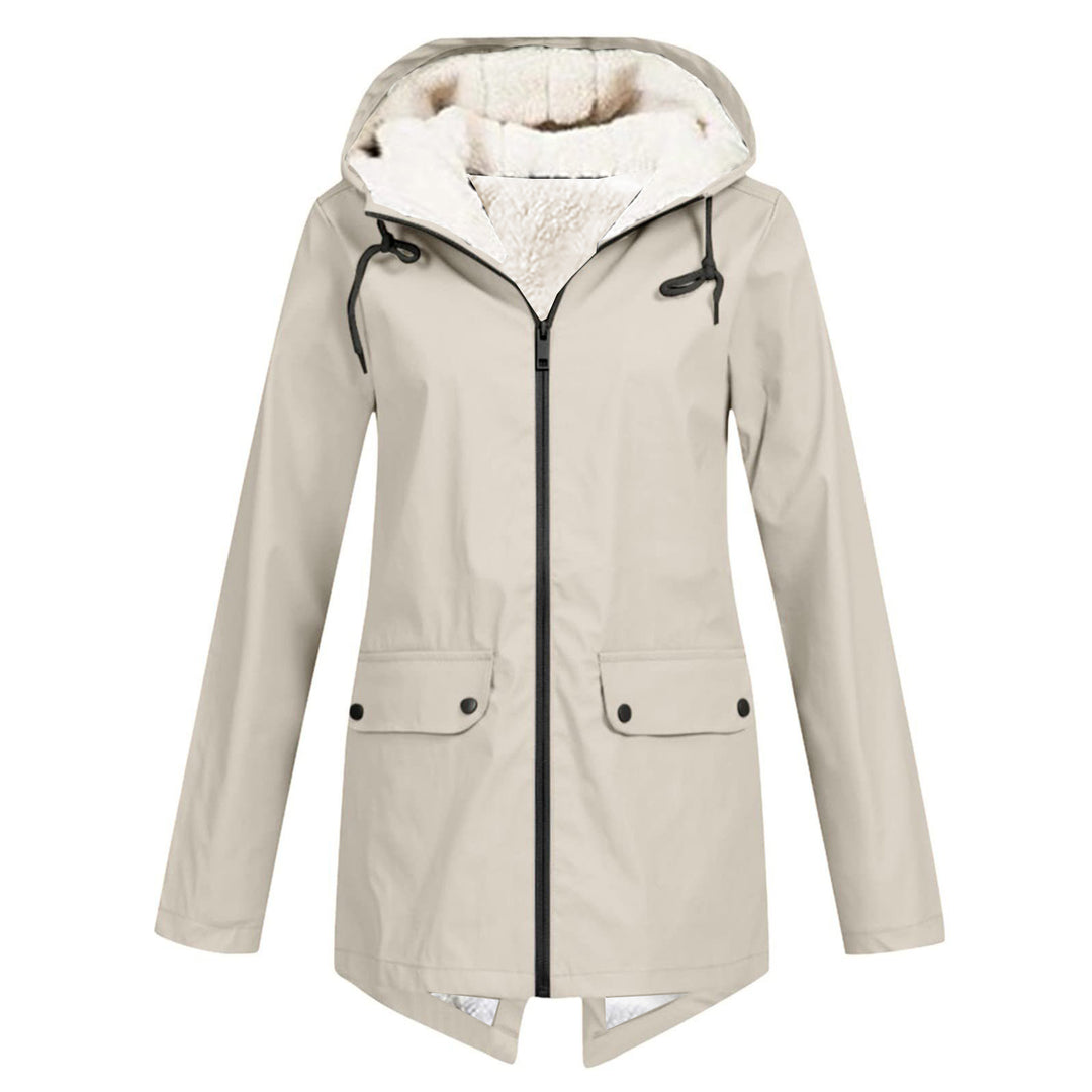Damen wetterfeste und gefütterte Regenjacke mit verstellbarem Kapuzenkragen Drune