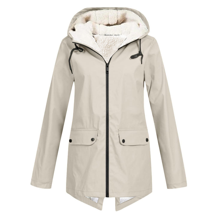 Damen wetterfeste und gefütterte Regenjacke mit verstellbarem Kapuzenkragen Drune