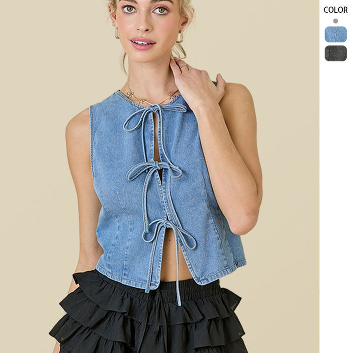 Damen Jeansweste mit modischem Schnürdesign Drune