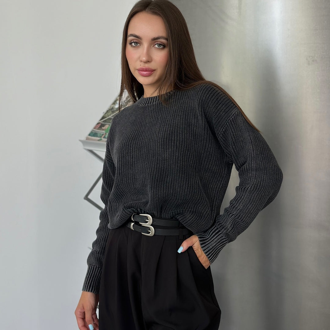 Damen Grobstrickpullover mit modischem Rippenmuster Drune