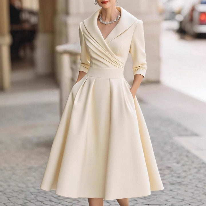 Damen elegantes Wickelkleid mit Schößchen und praktischen Taschen Drune