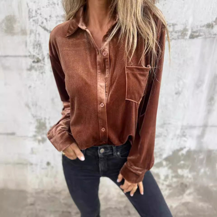 Damen satintop mit eleganter Knopfleiste Drune