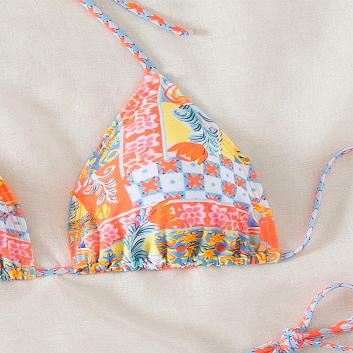 Damen Triangel-Bikini mit verspieltem Blumendesign und eleganten Bindebändern Drune