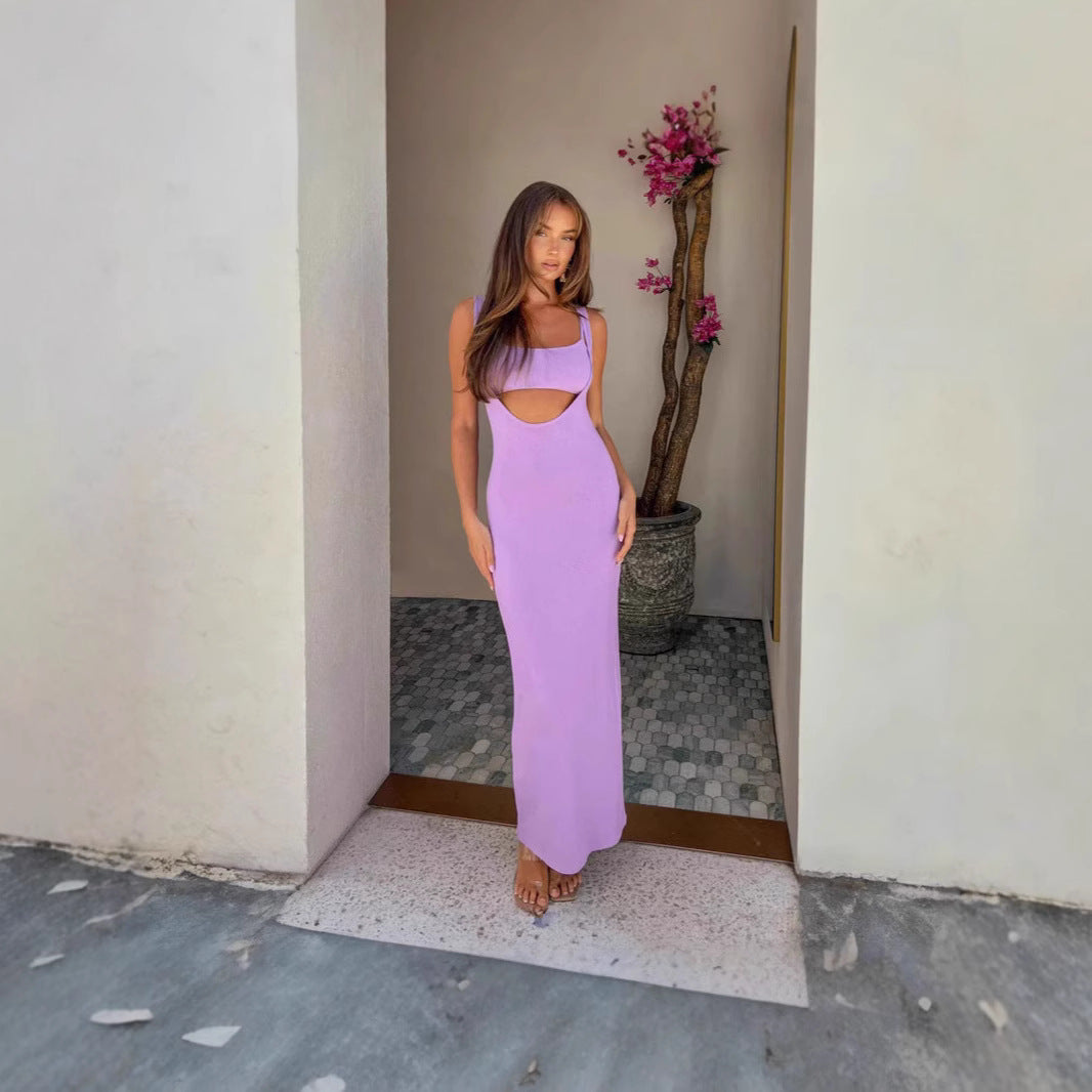 Damen figurbetontes Maxikleid mit ärmellosem Design und dezenter Drapierung Drune