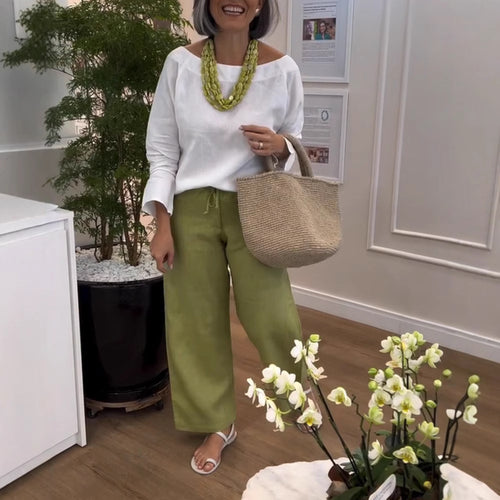 Damen nan weite Leinen-Culotte mit Tunnelzugbund und knöchellanger Silhouette Drune