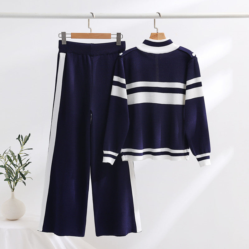 Damen sportliches Strick-Loungewear-Set mit geripptem Design und praktischen Taschen Drune