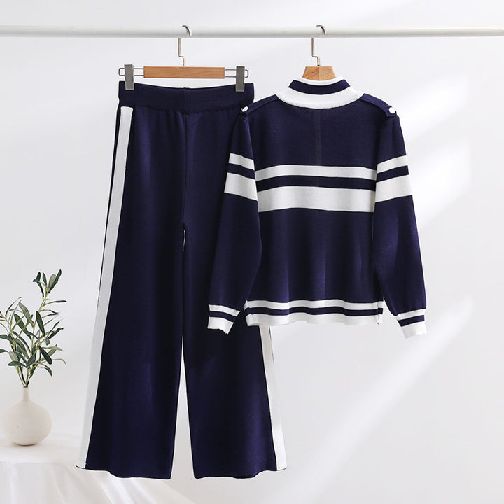 Damen sportliches Strick-Loungewear-Set mit geripptem Design und praktischen Taschen Drune