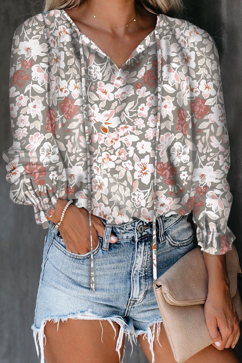 Damen Bluse mit raffiniertem Leopardenmuster und modischem V-Ausschnitt Drune
