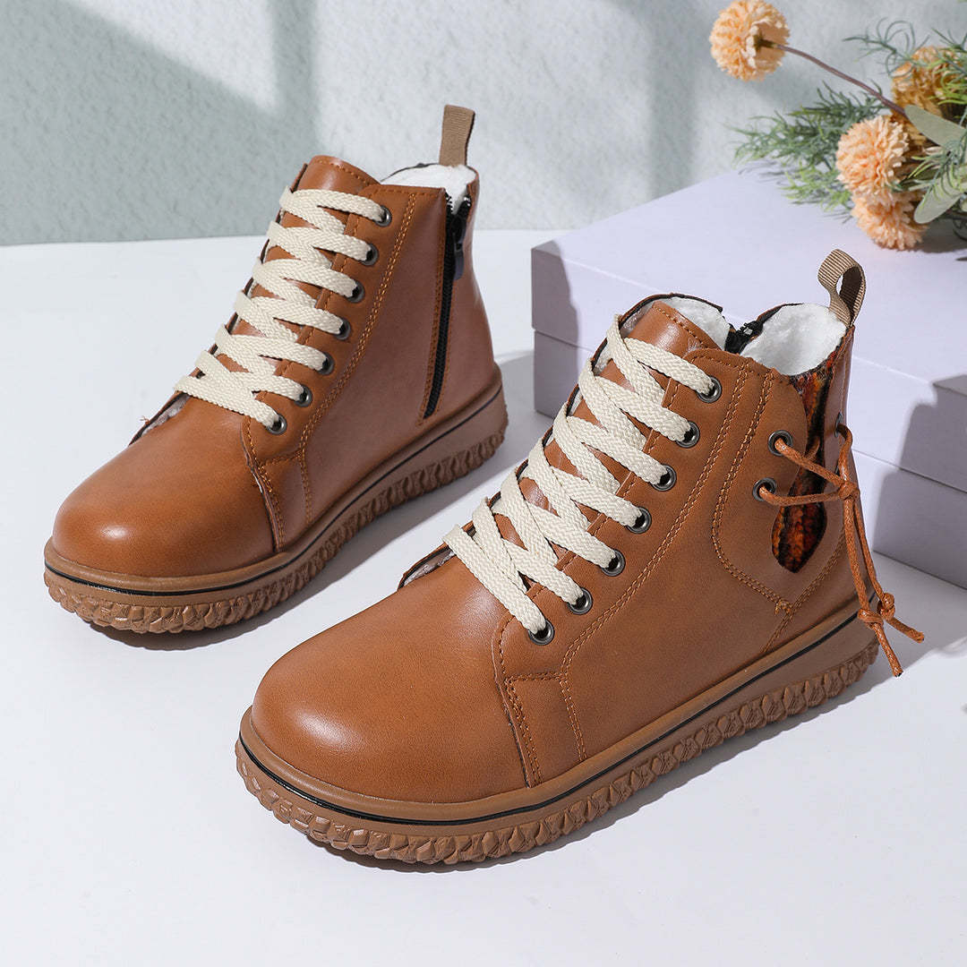 Damen gefütterte Schnürstiefelette mit Teddyfutter, seitlichem Reißverschluss und profilierter Gummisohle Drune