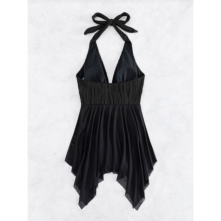 Damen Eleganter Wickel-Badeanzug mit tiefem V-Ausschnitt und Chiffonrock Drune