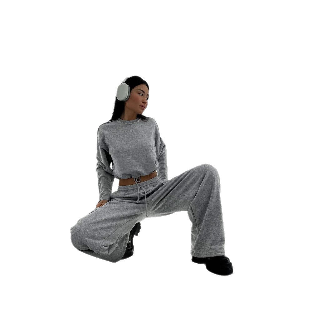 Damen lässiger Cropped Sweatshirt mit Kordelzug Drune