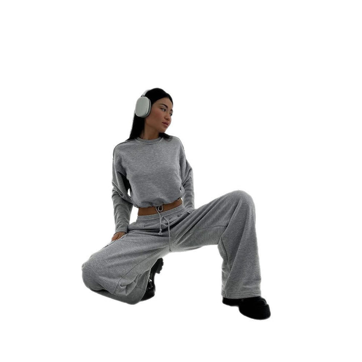 Damen lässiger Cropped Sweatshirt mit Kordelzug Drune