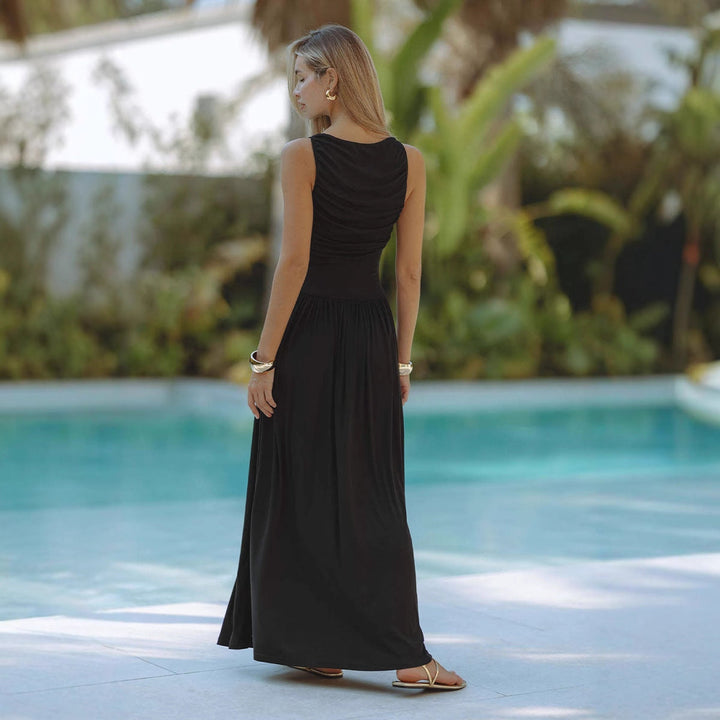 Damen Maxi-Kleid mit elegantem Faltenwurf und ärmellosem Design Drune