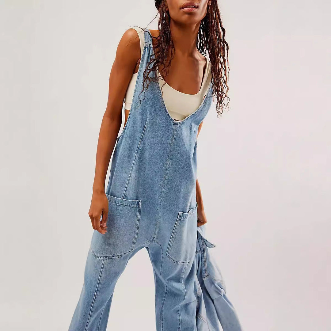 Damen Lässiger Denim-Overall mit großen Taschen Drune