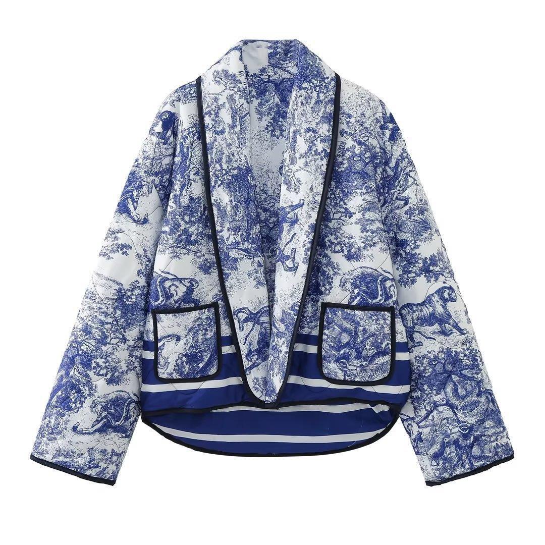 Damen modische Steppjacke mit elegantem Revers und praktischen Taschen Drune