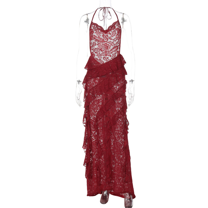 Damen Elegantes Abendkleid mit feiner Spitze und Rüschendetails Drune