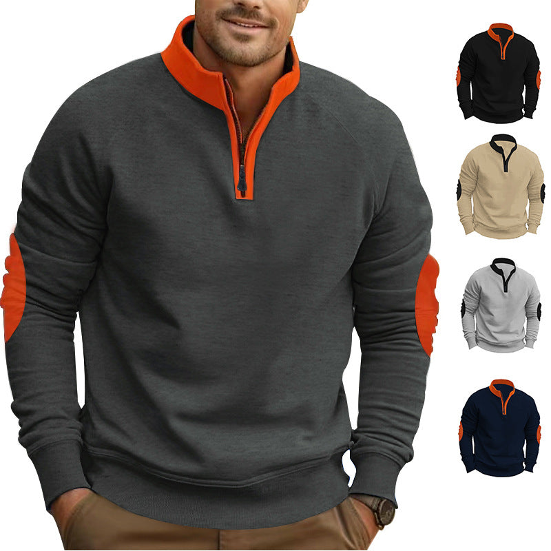 Herren sportlicher Pullover mit Viertelreißverschluss und stylischen Kontrastärmel Drune