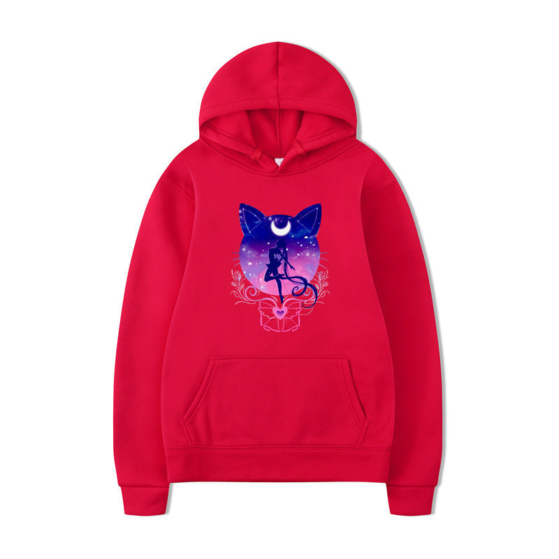 Damen Kapuzenpullover mit künstlerischem Katzenmotiv und bequemer Passform Drune