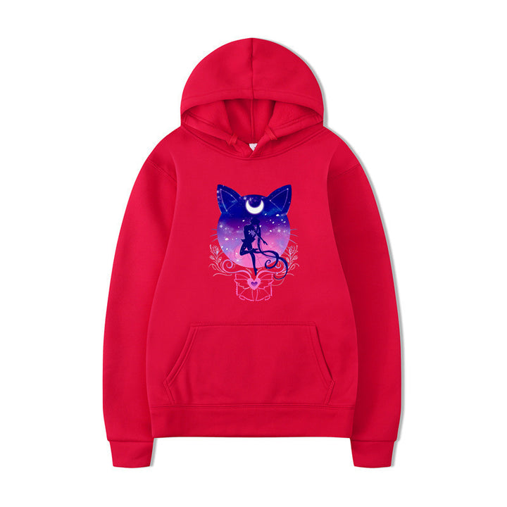 Damen Kapuzenpullover mit künstlerischem Katzenmotiv und bequemer Passform Drune